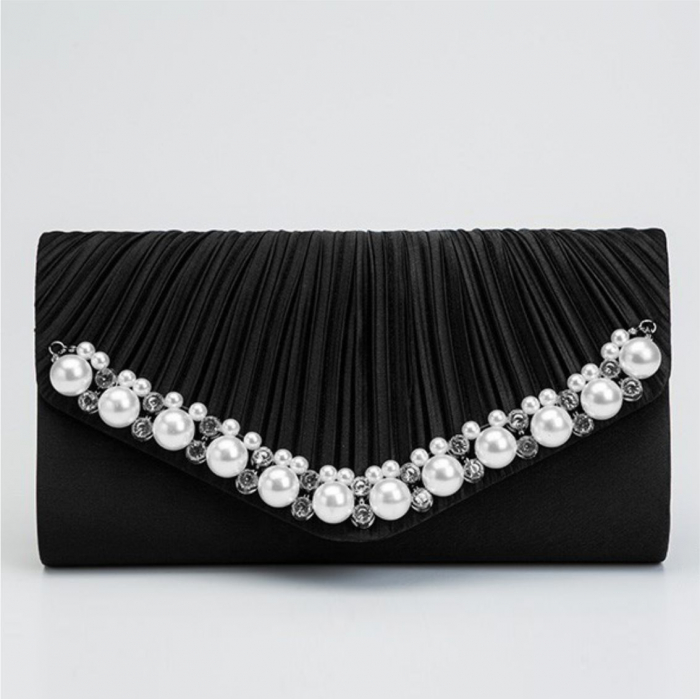 Geanta lux tip plic satinat cu perle si strasuri Lady Chic (4 CULORI) [5]