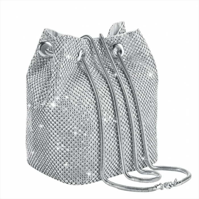 Geanta lux de ocazie tip saculet cu cristale BOEMA LUX (ARGINTIU) [3]