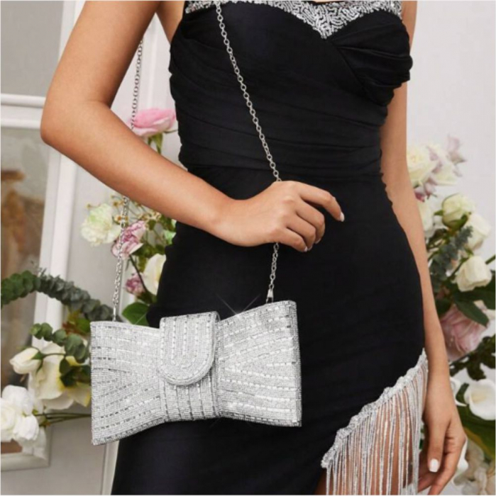 Geanta lux in forma de funda cu margele Glamour Lux (ARGINTIU/ALB) [3]