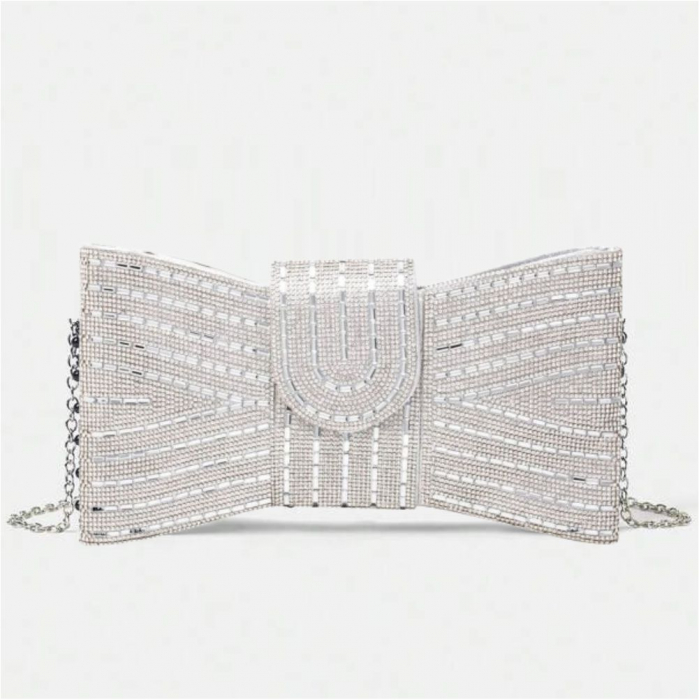 Geanta lux in forma de funda cu margele Glamour Lux (ARGINTIU/ALB) [4]