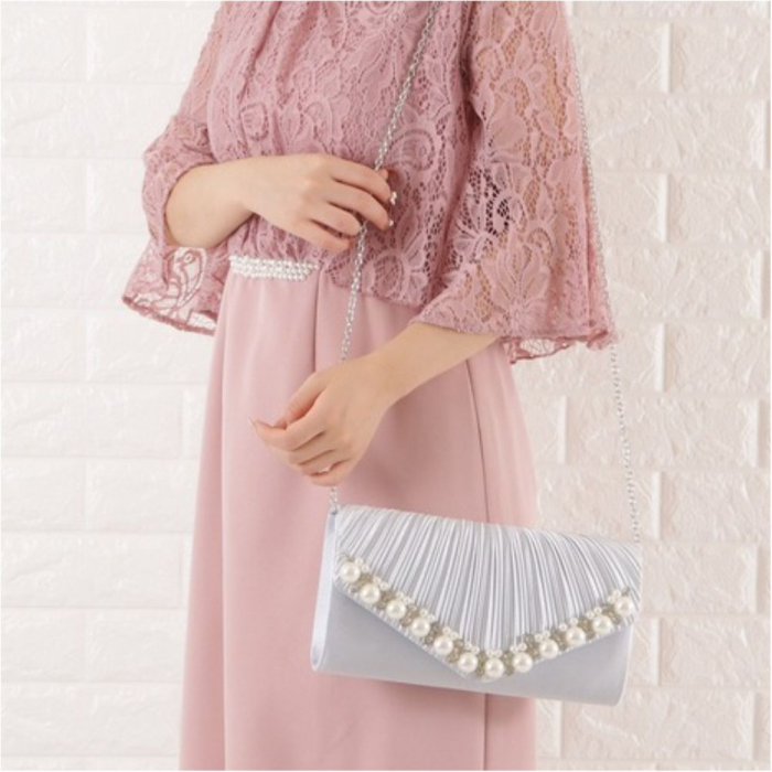 Geanta lux tip plic satinat cu perle si strasuri Lady Chic (ALB sidef) [5]