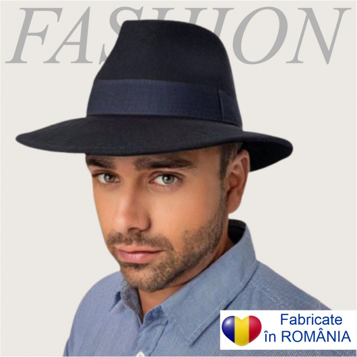 Palarie barbati din fetru lux cu boruri italiene ITALIAN STYLE (BLEUMARIN) [2]