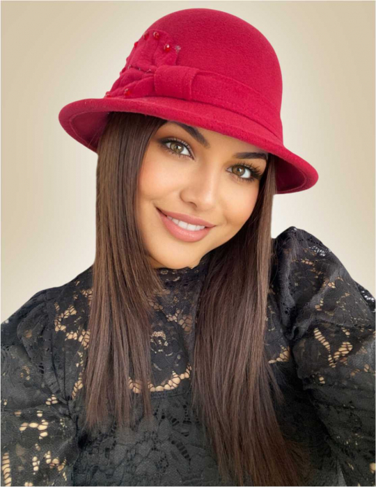 Palarie dama cu boruri delicate MISS COCHETTE (GRENA) - marime unica, reglabila [1]