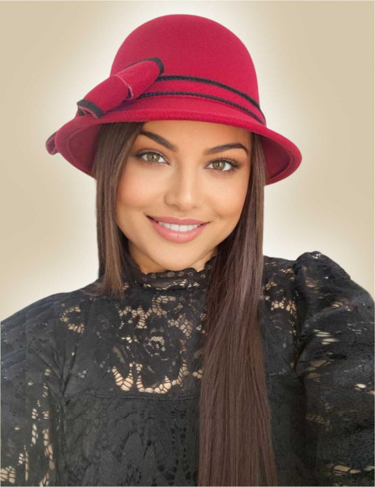 Palarie dama cu boruri delicate si funda luxurianta MISS ALISS (GRENA) - marime unica, reglabila [1]