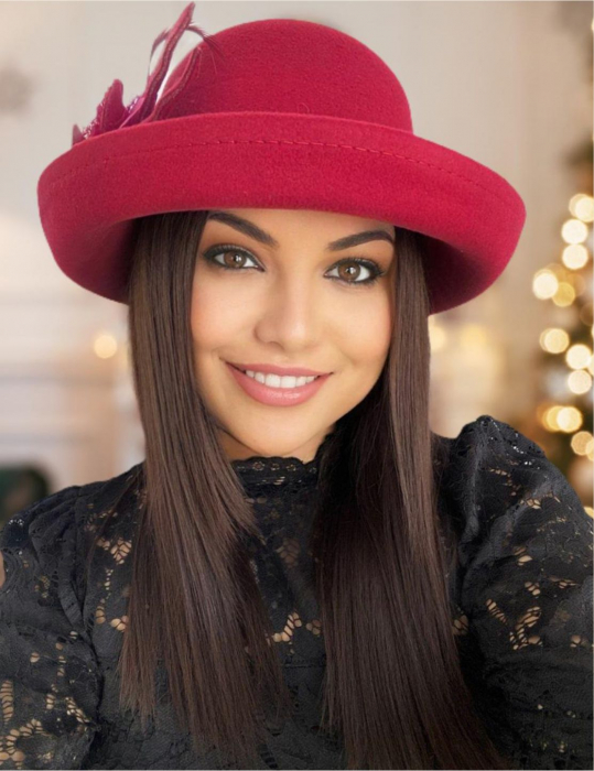 Palarie dama cu boruri elegante si decor luxuriant GLORIOSSA (GRENA) - marime unica, reglabila [1]