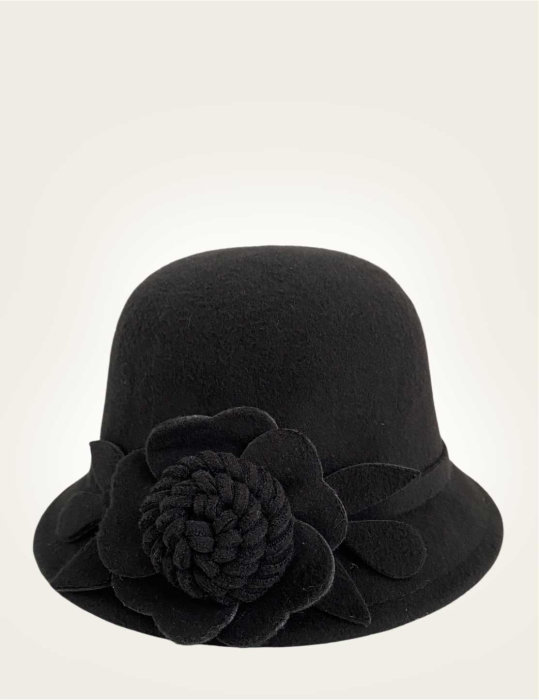 Palarie dama cu boruri mici si accesoriu floare MISS FLORIA (NEAGRA) - marime unica, reglabila [4]