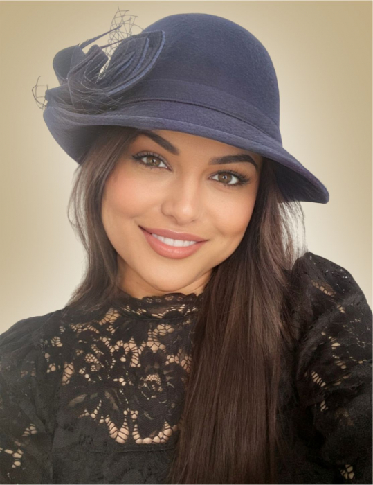 Palarie dama cu boruri mici si decor luxuriant MISS ELEGANCE (BLEUMARIN) - marime unica, reglabila [2]