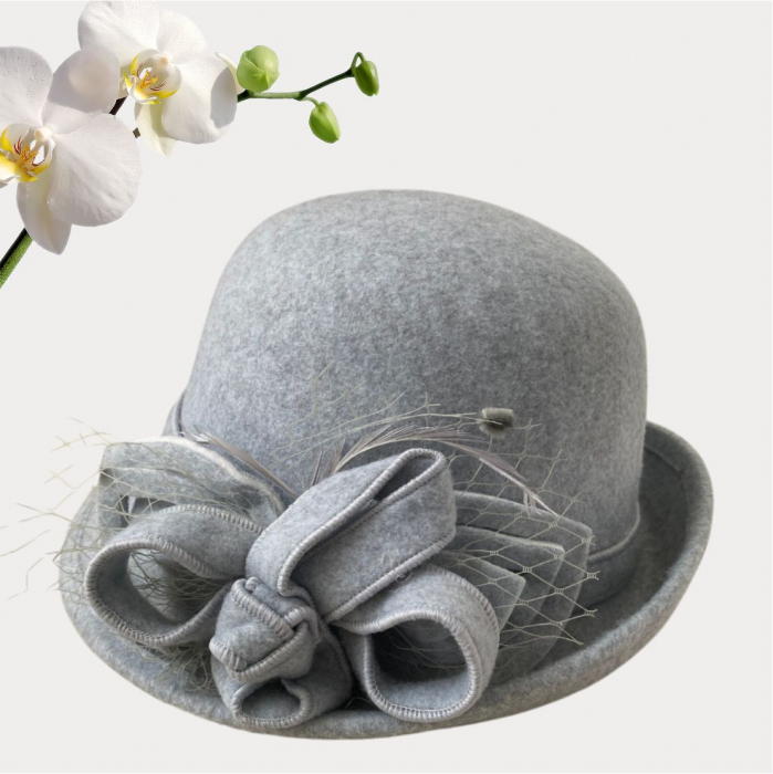 Palarie dama cu boruri mici si decor luxuriant MISS ELEGANCE (GRI perlat) - marime unica, reglabila [3]