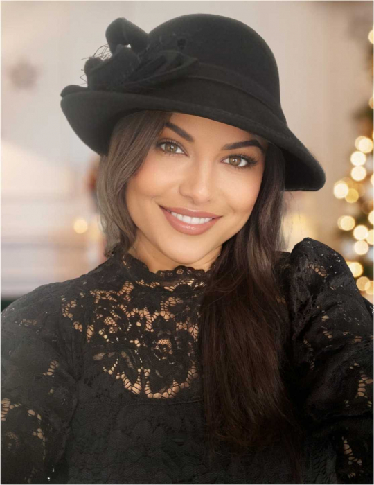 Palarie dama cu boruri mici si decor luxuriant MISS ELEGANCE (NEGRU) - marime unica, reglabila [1]