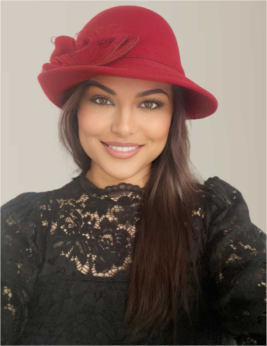 Palarie dama cu boruri mici si decor luxuriant MISS ELEGANCE (ROSU trandafiriu) - marime unica, reglabila [3]