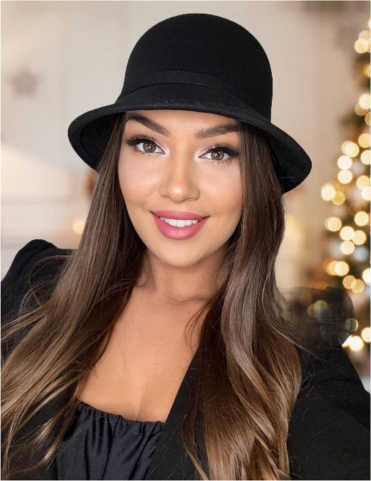 Palarie dama cu boruri mici MISS negru, reglabila [1]