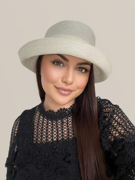 Palarie dama din organza dantelata AMIRA LUX-palarie crem, reglabila [3]