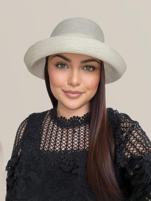 Palarie dama din organza dantelata AMIRA LUX-palarie crem, reglabila [4]