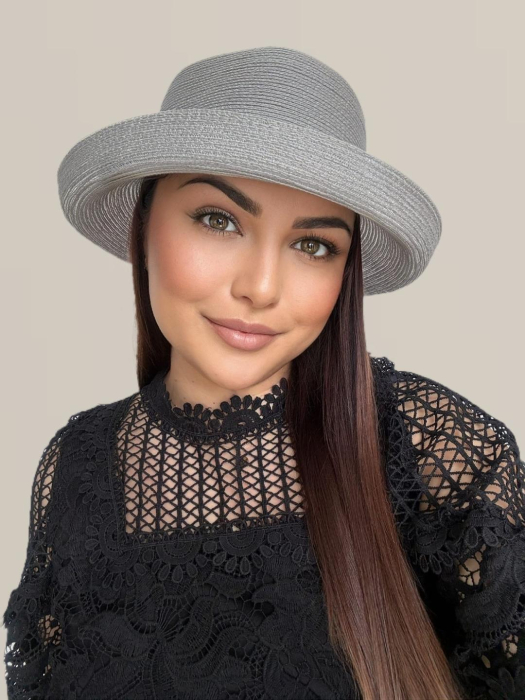 Palarie dama din organza dantelata AMIRA LUX-palarie GRI, reglabila [4]