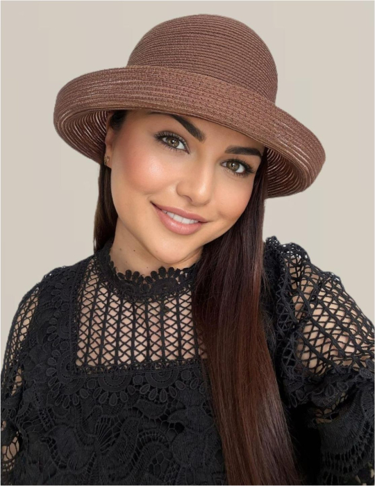 Palarie dama din organza dantelata AMIRA LUX-palarie maro mahon, reglabila [2]