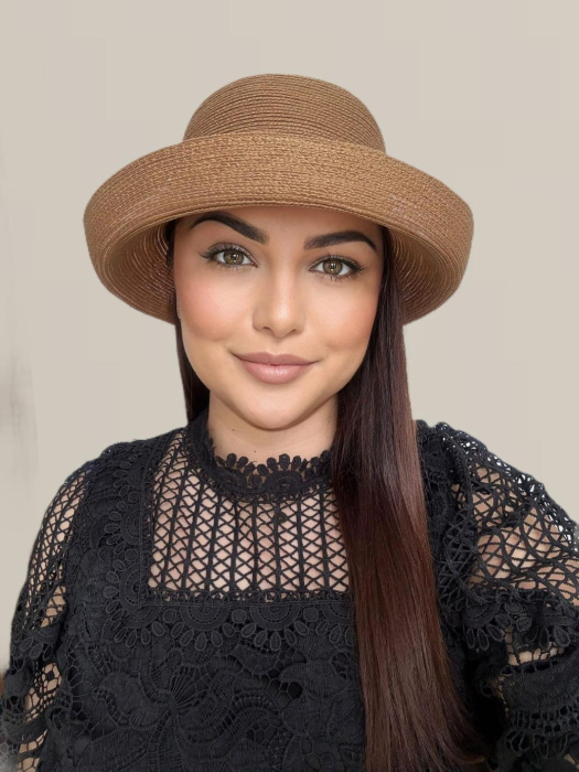 Palarie dama din organza dantelata AMIRA LUX-palarie maro, reglabila [4]