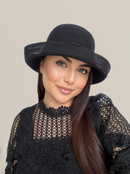 Palarie dama din organza dantelata AMIRA LUX-palarie negru, reglabila [4]