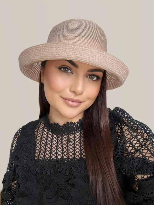 Palarie dama din organza dantelata AMIRA LUX-palarie roz, reglabila [4]