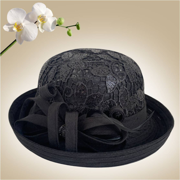 Palarie dama  din organza si dantela AMERICA CHIC -palarie negru, reglabila [5]