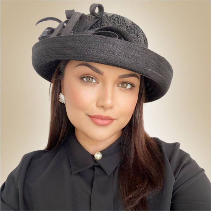 Palarie dama  din organza si dantela AMERICA CHIC -palarie negru, reglabila [3]