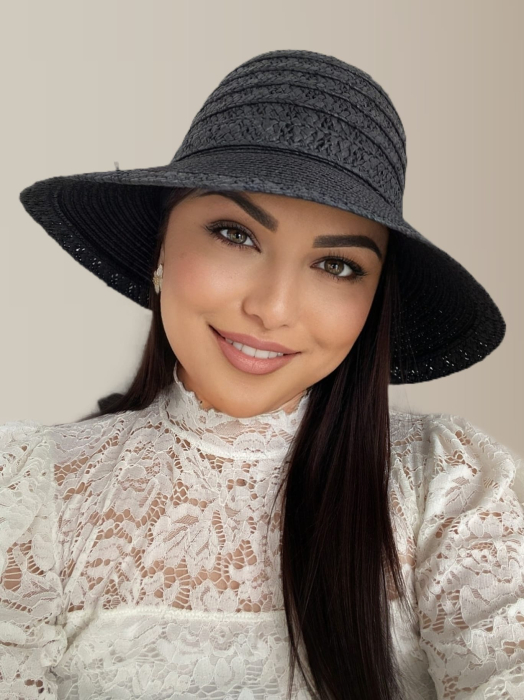 Palarie dama de soare cu boruri medii EMMA LUX (NEGRU) - marime unica, reglabila [3]