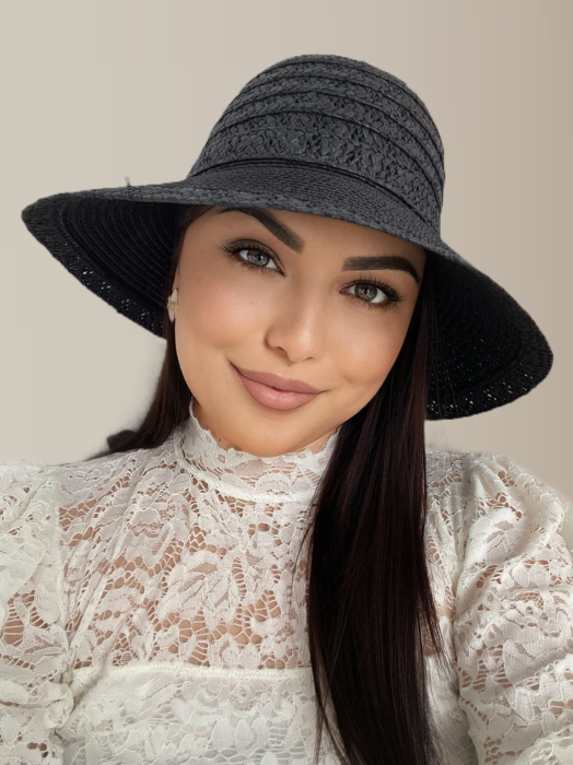 Palarie dama de soare cu boruri medii EMMA LUX (NEGRU) - marime unica, reglabila [2]