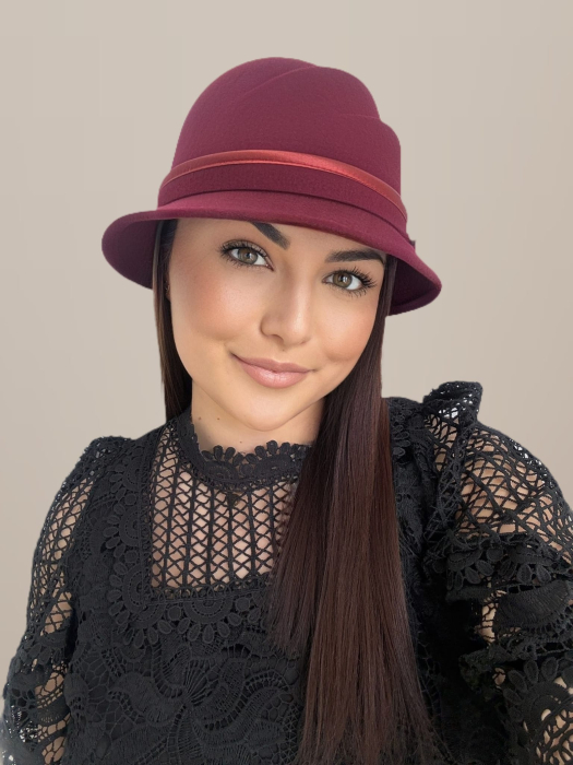 Palarie dama din fetru lux cu falduri VIENNA LUX (GRENA) - marime unica, reglabila [4]