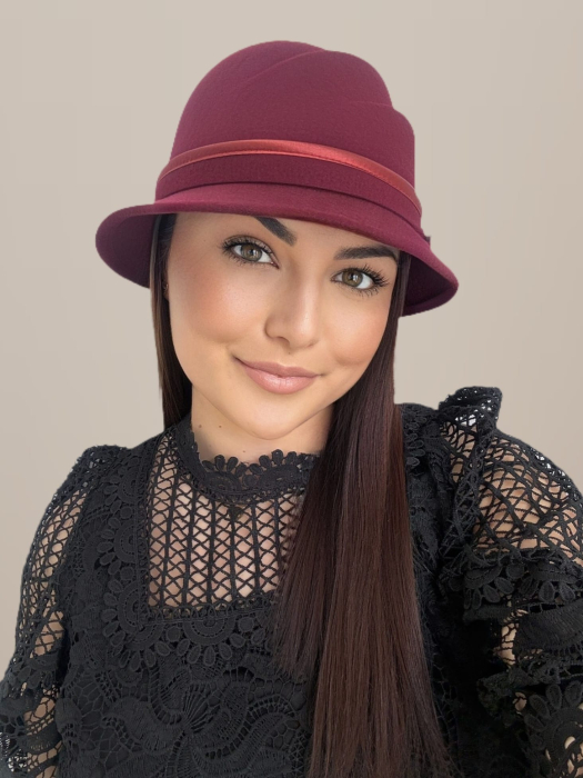 Palarie dama din fetru lux cu falduri VIENNA LUX (GRENA) - marime unica, reglabila [3]