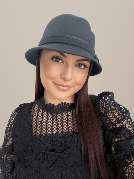 Palarie dama din fetru lux cu falduri VIENNA LUX (GRI) - marime unica, reglabila [2]