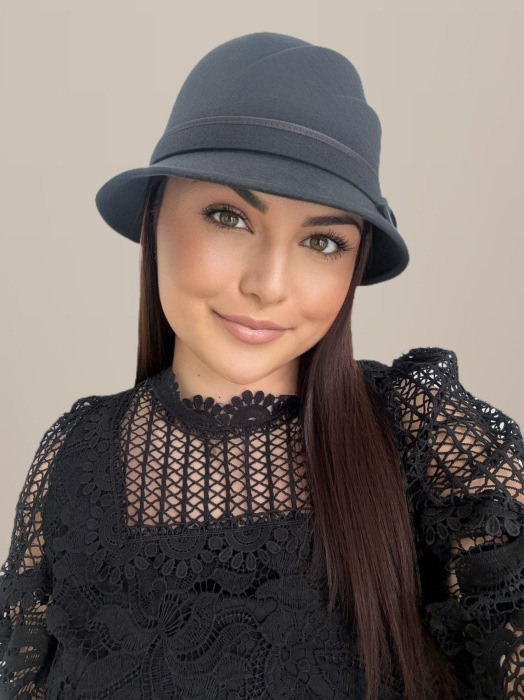Palarie dama din fetru lux cu falduri VIENNA LUX (GRI) - marime unica, reglabila [3]