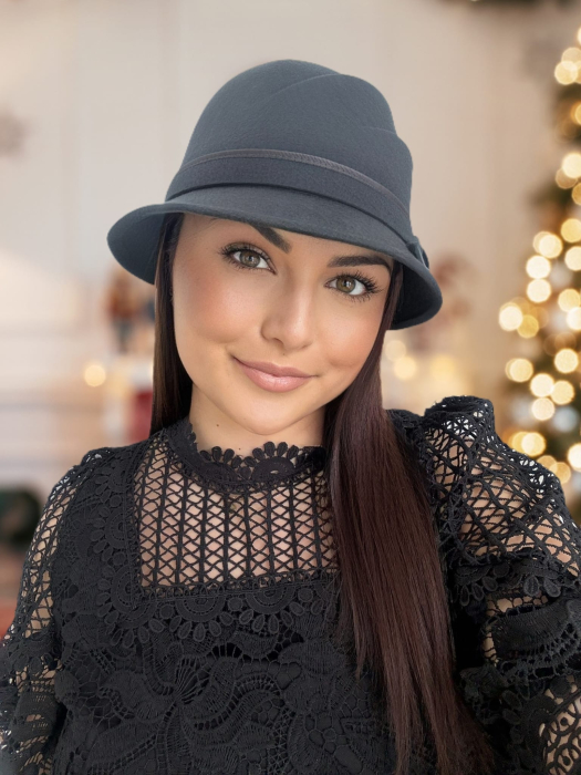 Palarie dama din fetru lux cu falduri VIENNA LUX (GRI) - marime unica, reglabila [6]