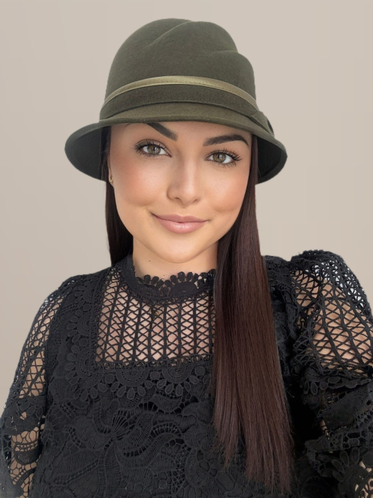 Palarie dama din fetru lux cu falduri VIENNA LUX (KAKI) - marime unica, reglabia [4]