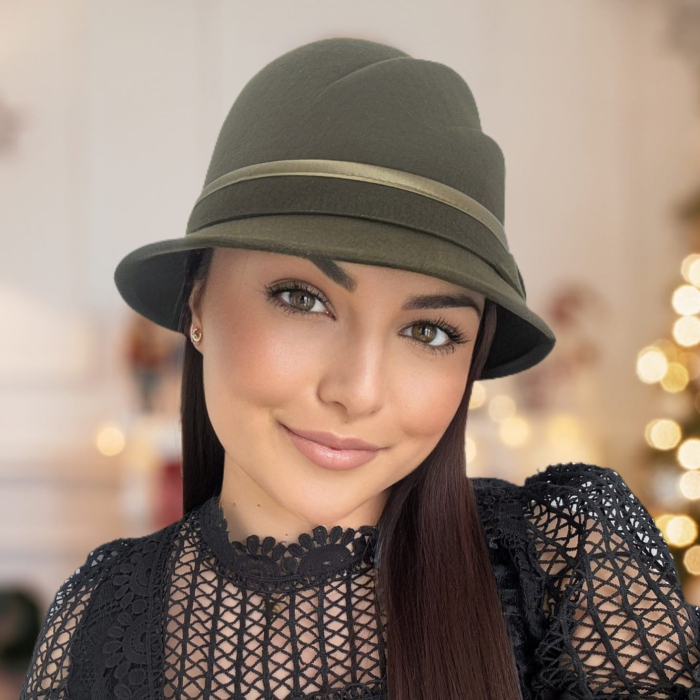 Palarie dama din fetru lux cu falduri VIENNA LUX (KAKI) - marime unica, reglabia [6]