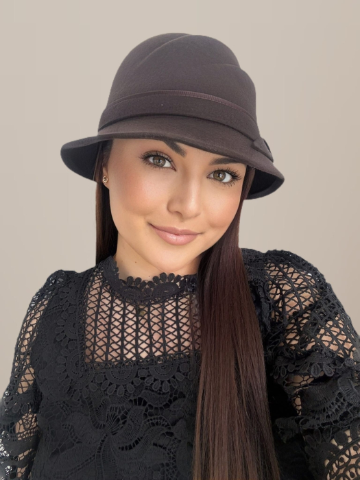 Palarie dama din fetru lux cu falduri VIENNA LUX (MARO mahon) - marime unica, reglabila [6]