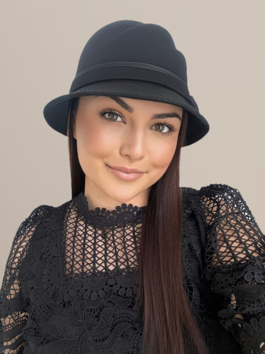 Palarie dama din fetru lux cu falduri VIENNA LUX (NEGRU) - marime unica, reglabila [3]
