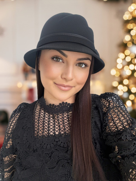 Palarie dama din fetru lux cu falduri VIENNA LUX (NEGRU) - marime unica, reglabila [2]