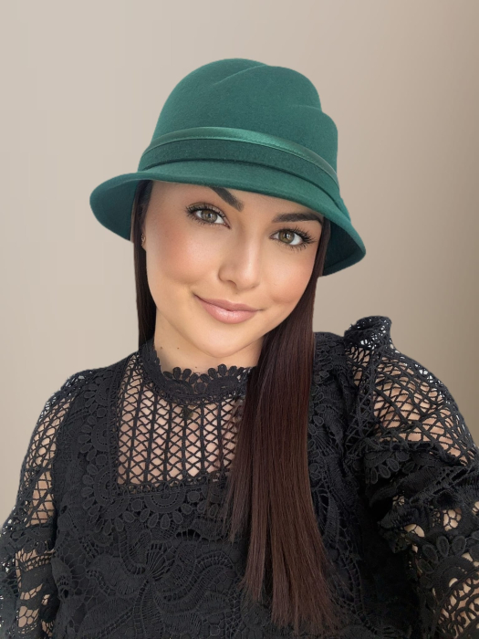 Palarie dama din fetru lux cu falduri VIENNA LUX (VERDE) - marime unica, reglabila [5]
