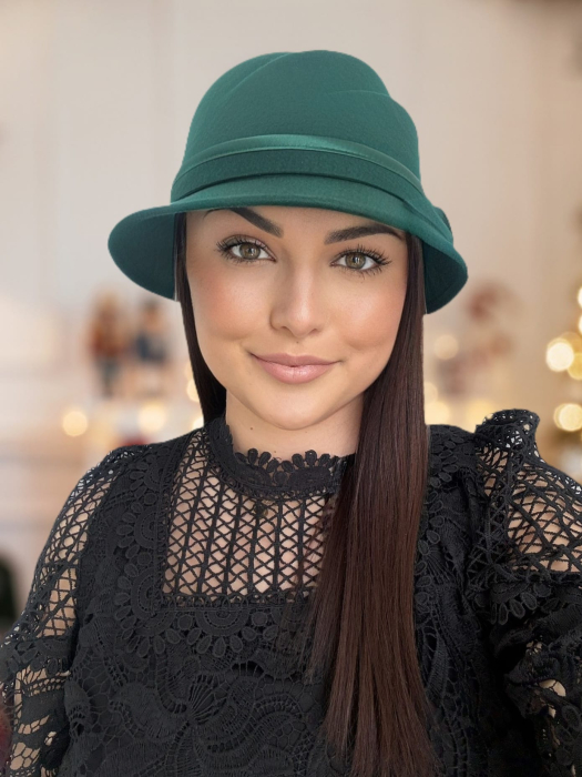 Palarie dama din fetru lux cu falduri VIENNA LUX (VERDE) - marime unica, reglabila [2]