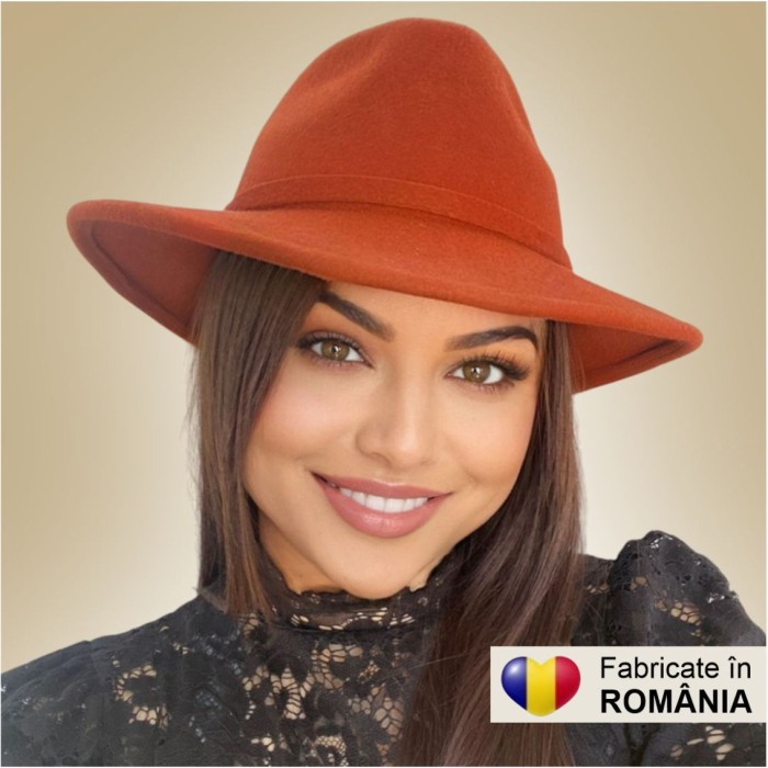 Palarie dama din fetru lux MISS ITALY (CARAMIZIU) - marime unica, reglabila [3]