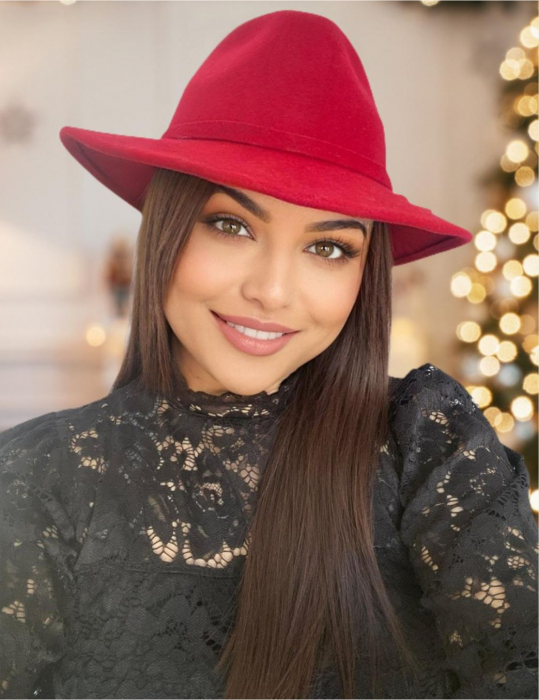 Palarie dama din fetru lux MISS ITALY (ROSU) - marime unica, reglabila [1]