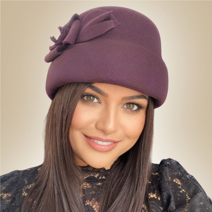 Palarie dama din fetru lux tip toca MISS MAGIC (GRENA prunia) - marime unica, reglabila [2]