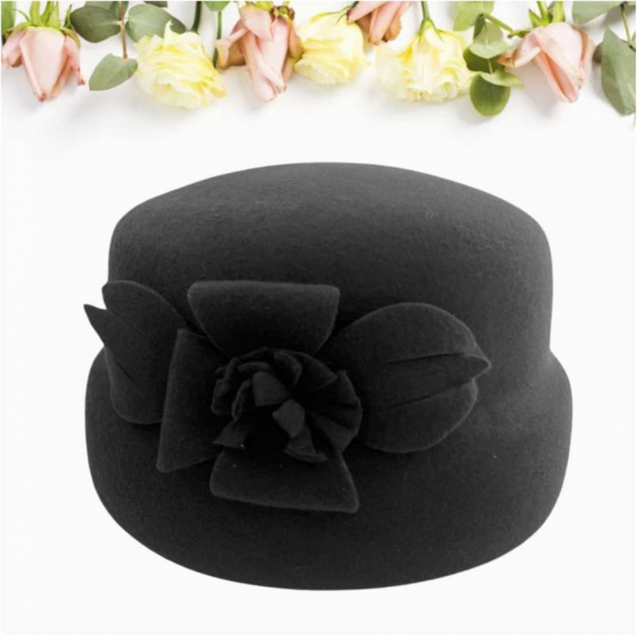 Palarie dama din fetru lux tip toca MISS MAGIC (NEAGRA) - marime unica, reglabila [3]