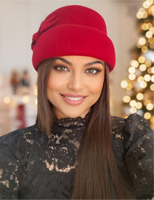 Palarie dama din fetru lux tip toca MISS MAGIC (ROSU imperial) - marime unica, reglabila [1]