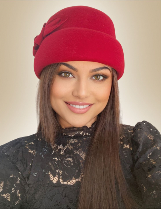 Palarie dama din fetru lux tip toca MISS MAGIC (ROSU imperial) - marime unica, reglabila [2]