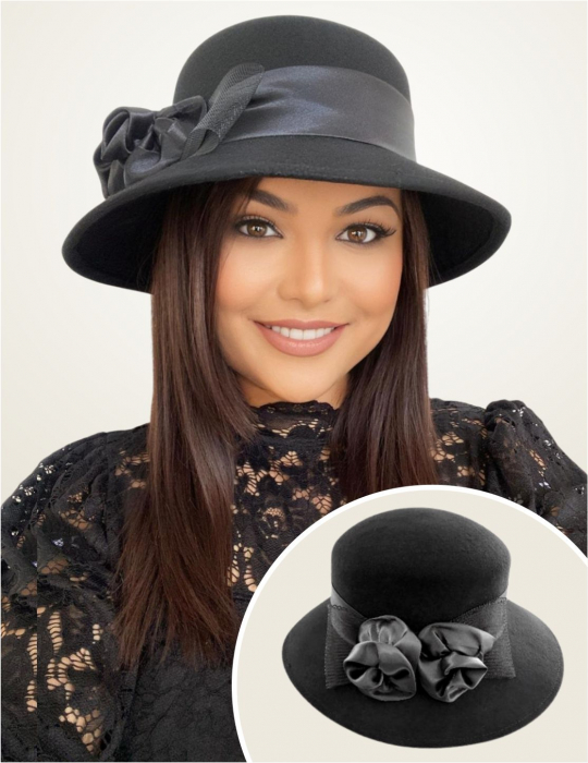 Palarie dama din fetru lux VENETIA LUX (NEAGRA) - marime unica, reglabila [2]