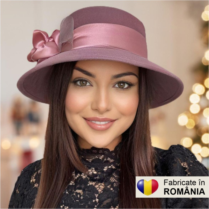 Palarie dama din fetru lux VENETIA LUX (ROZ pudra) - marime unica, reglabila [5]