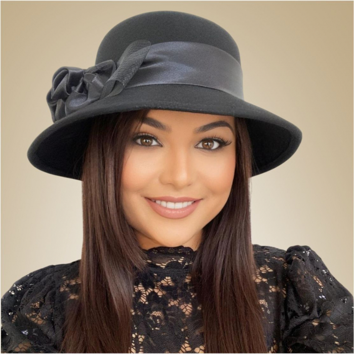 Palarie dama din fetru lux VENETIA LUX (NEAGRA) - marime unica, reglabila [9]
