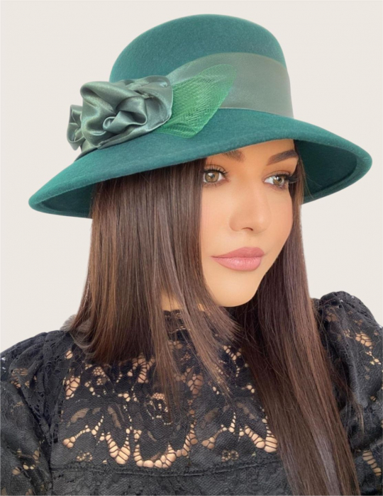 Palarie dama din fetru lux VENETIA LUX (VERDE) - marime unica, reglabila [3]