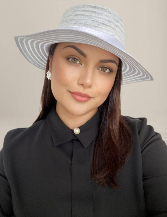 Palarie dama organza  SOFIA CHIC alba, reglabila [3]