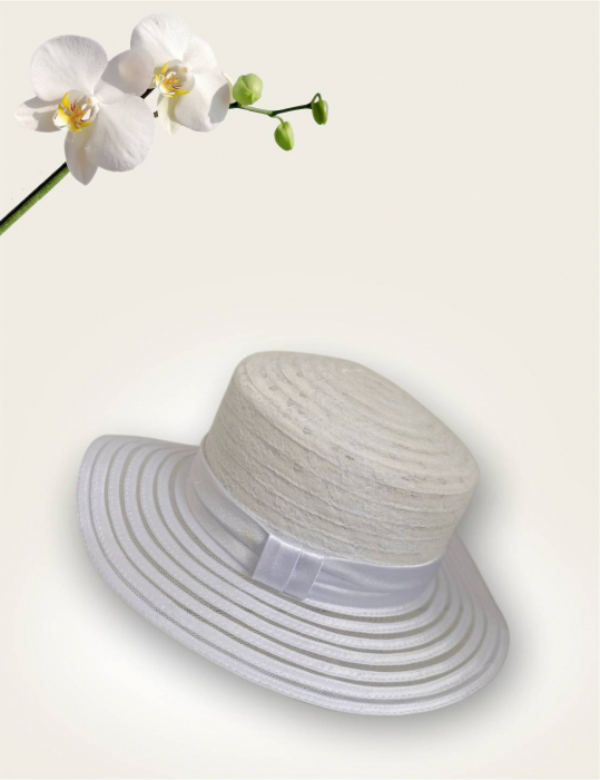 Palarie dama organza  SOFIA CHIC alba, reglabila [4]